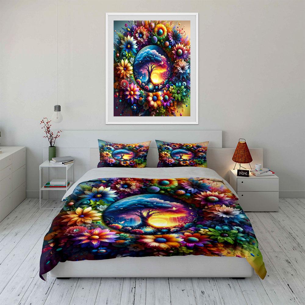 Colorful Nature Art Decor Set Multiple Sizes Kid'S And Adults' Bedroom Exquisite 3Pc Bedding Set, Gift