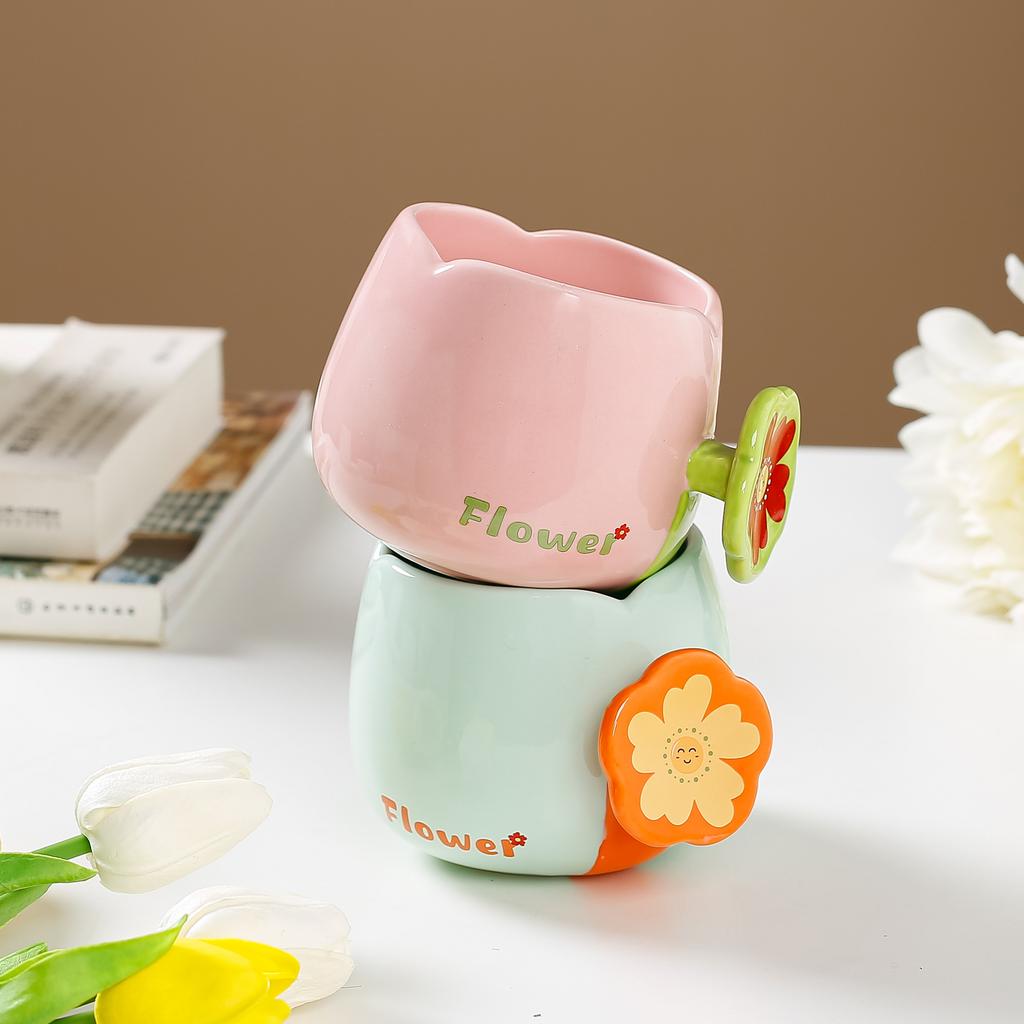 Kreative Süße Blumen Kaffeetasse Porzellan Kinderwasserbecher Cartoon Keramikbecher Geschenk Tischdekoration Zarte Tassen