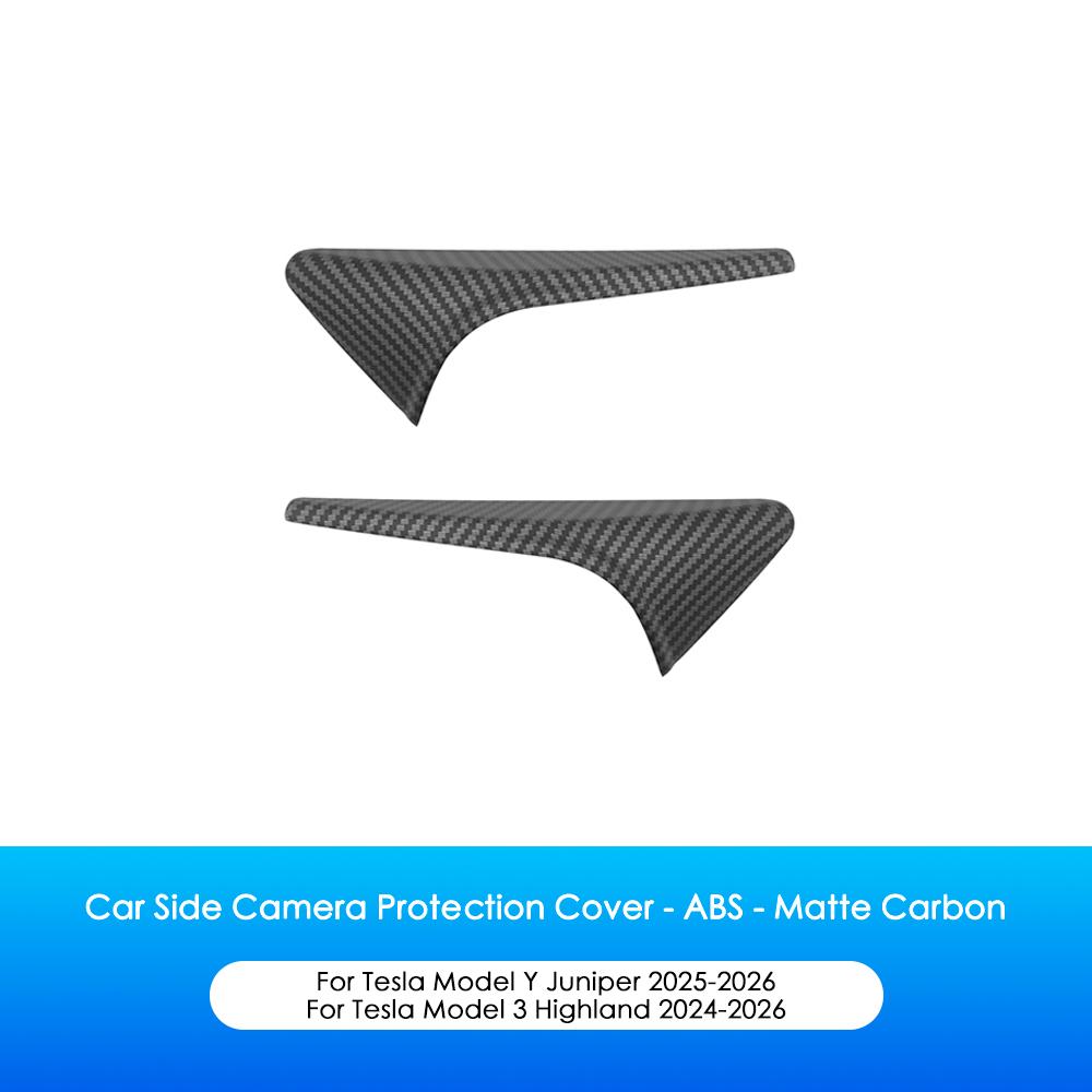 Heenvn ABS Carbon Pattern Side Camera Cover For Tesla Model 3 Highland Model Y Juniper 2025 2026 ABS Leaf Board Sticker Exterior
