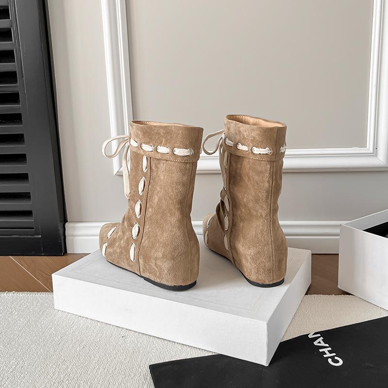 Cowhide~ Autumn and Winter New Niche Design Stacking Ankle Boots Women's Pointed Short Boots Fashion Versatile Straps Stacking Boots