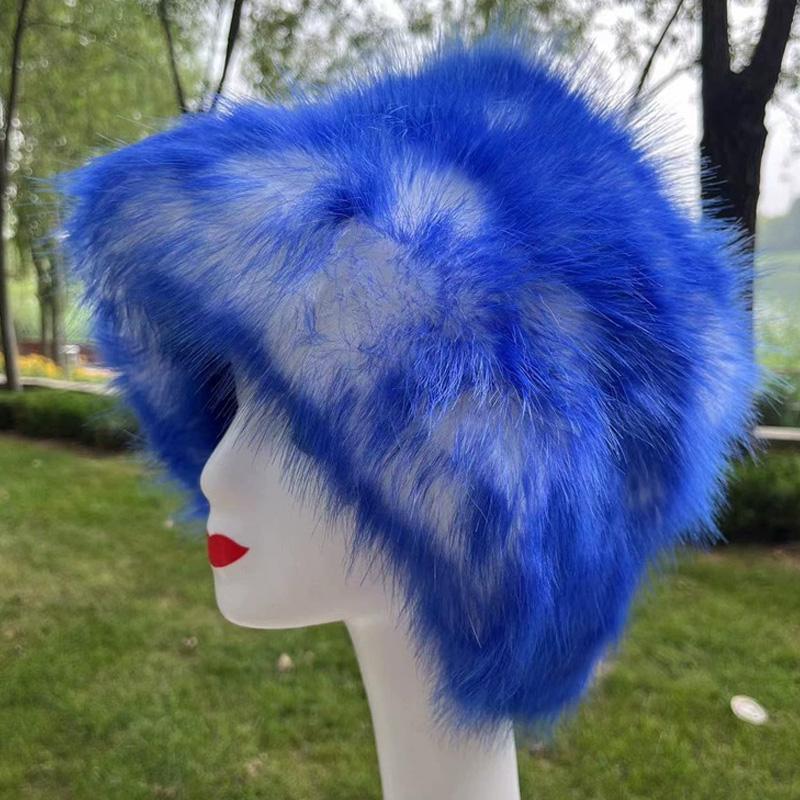 1PC Bucket Hat for Women Thick Plush Winter Faux Fur Fashion Fisherman Cap Furry Luxury
