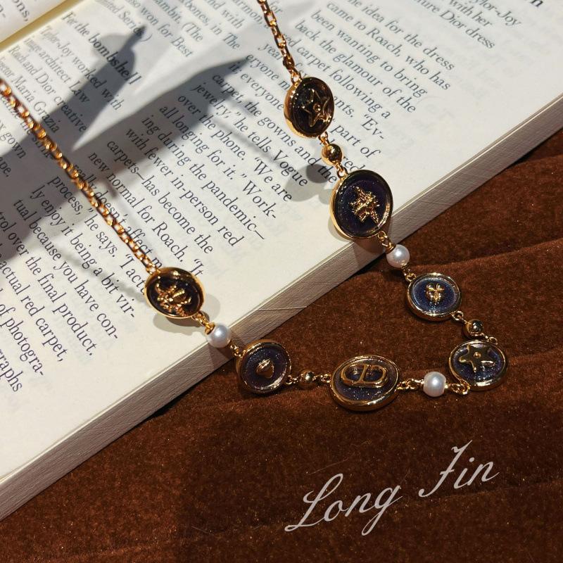 Vintage Meer Muster Stein Anhänger Halskette Set Damen Nische Leichter Luxus Premium Blau Schlüsselbeinkette Ring Ohrstecker