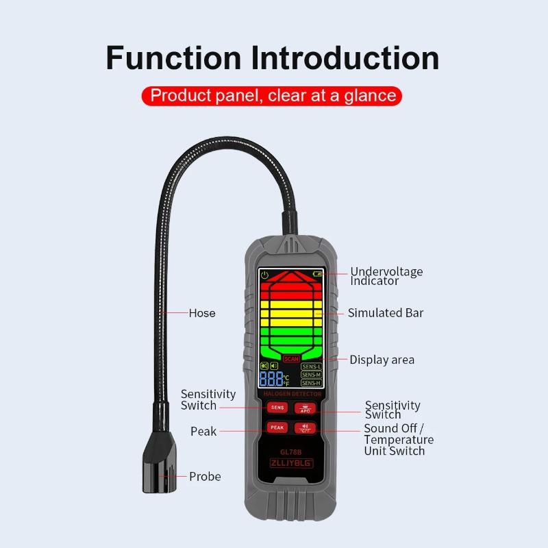 New Professional Portable Air Conditioning Leak Detector Refrigerant Halogen Tester Meter HFC HCFC CFC PFC HFO R22 R32 R134A Combustible Gas Detector