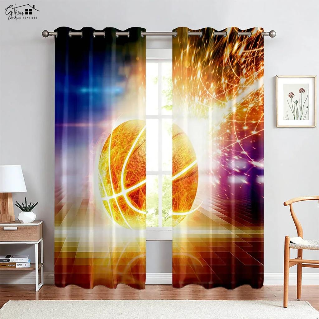 2-Piece Set Of -Blooded Basketball 3d Printed Curtains Polyester Fiber Bedroom Living Room Dormitory Decorative Curtains