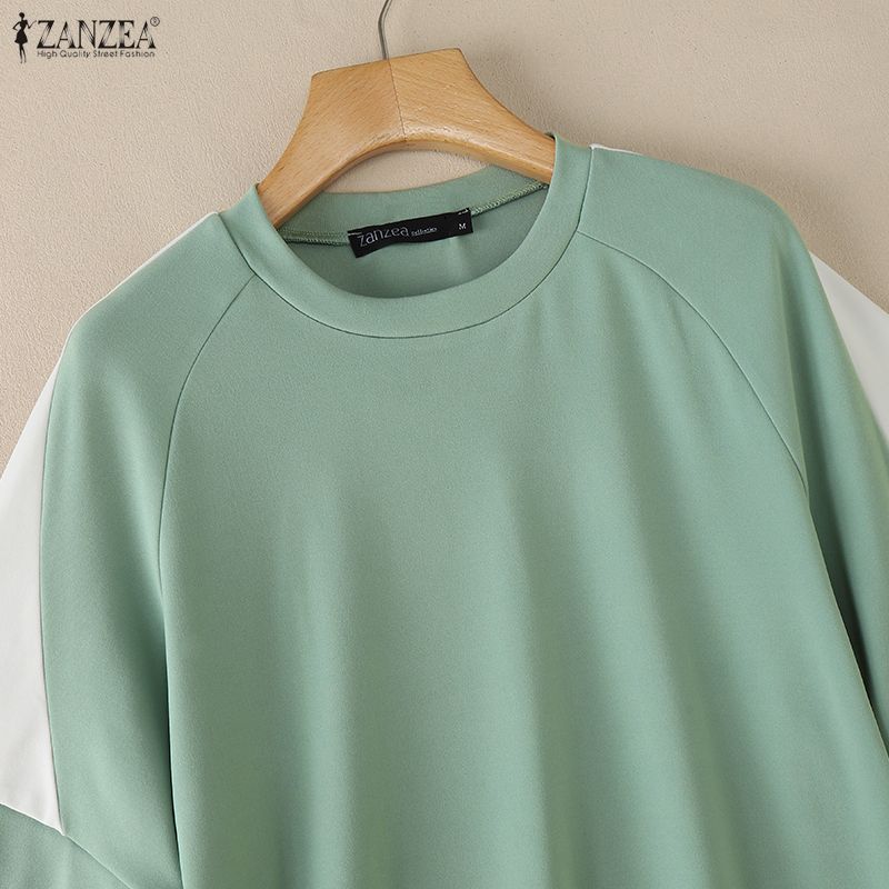 ZANZEA Women Casual Round Neck Loose Splice Short Sleeve T-Shirts
