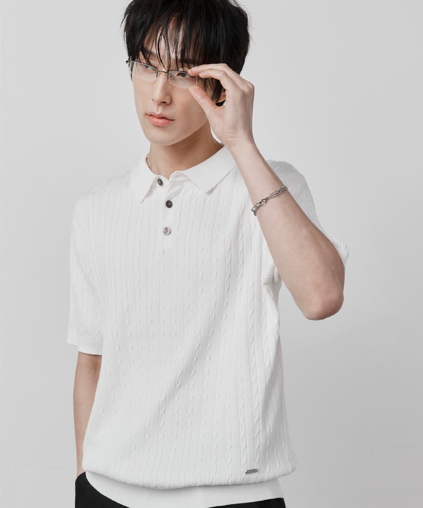 Ssei Standard Cable Collar Short Sleeve Knit Ivory