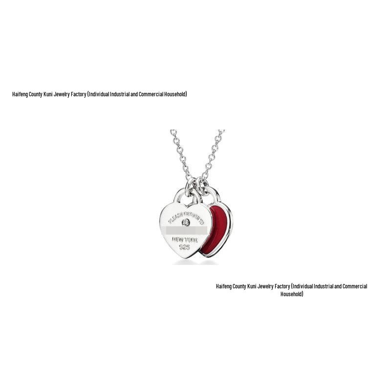 T-brand 18K Gold-Plated Double Heart Pendant Necklace with 925 Sterling Silver and Epoxy Enamel