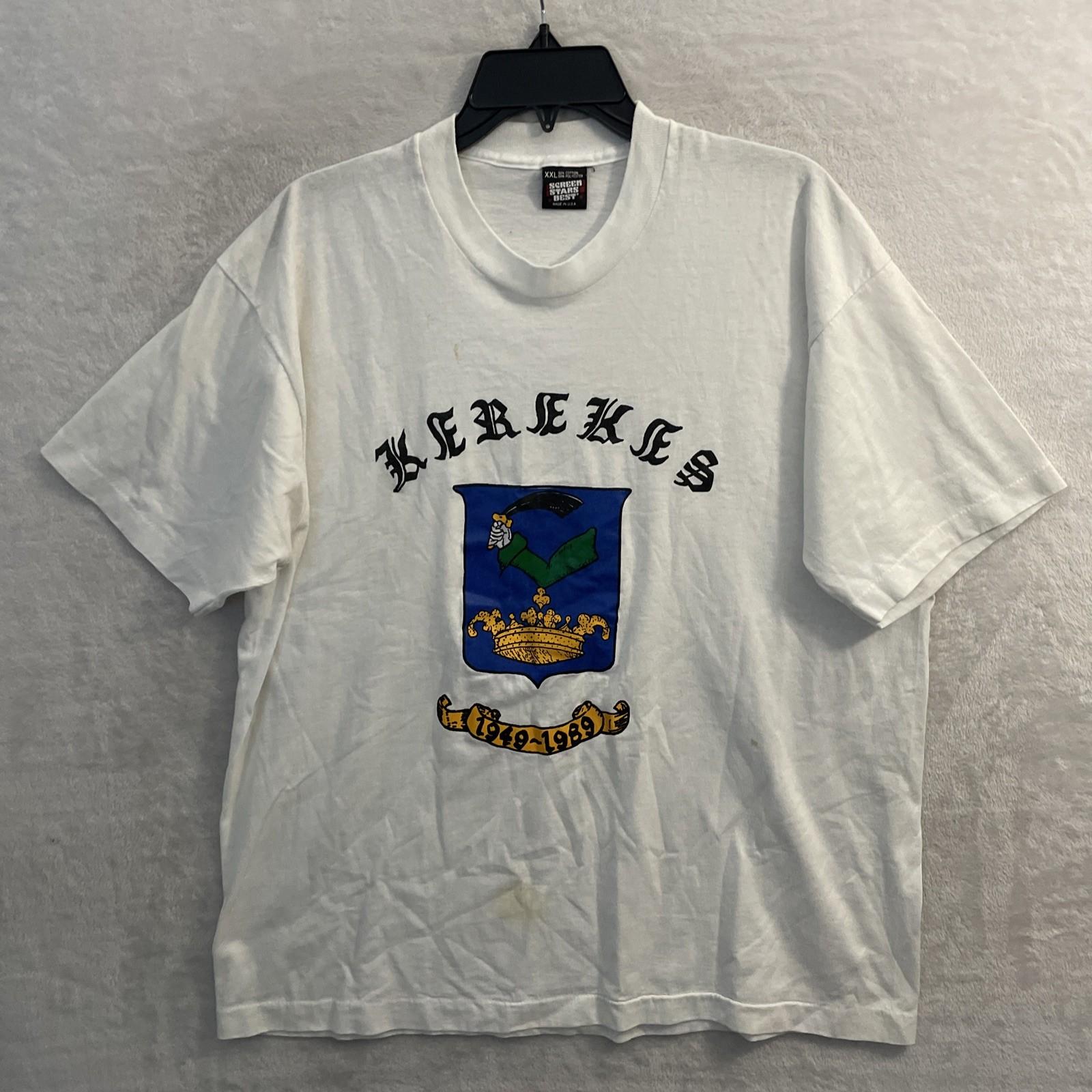 Screen Stars Mens T Shirt White Graphic 2XL Cotton Vintage 1989 Short Sleeve S