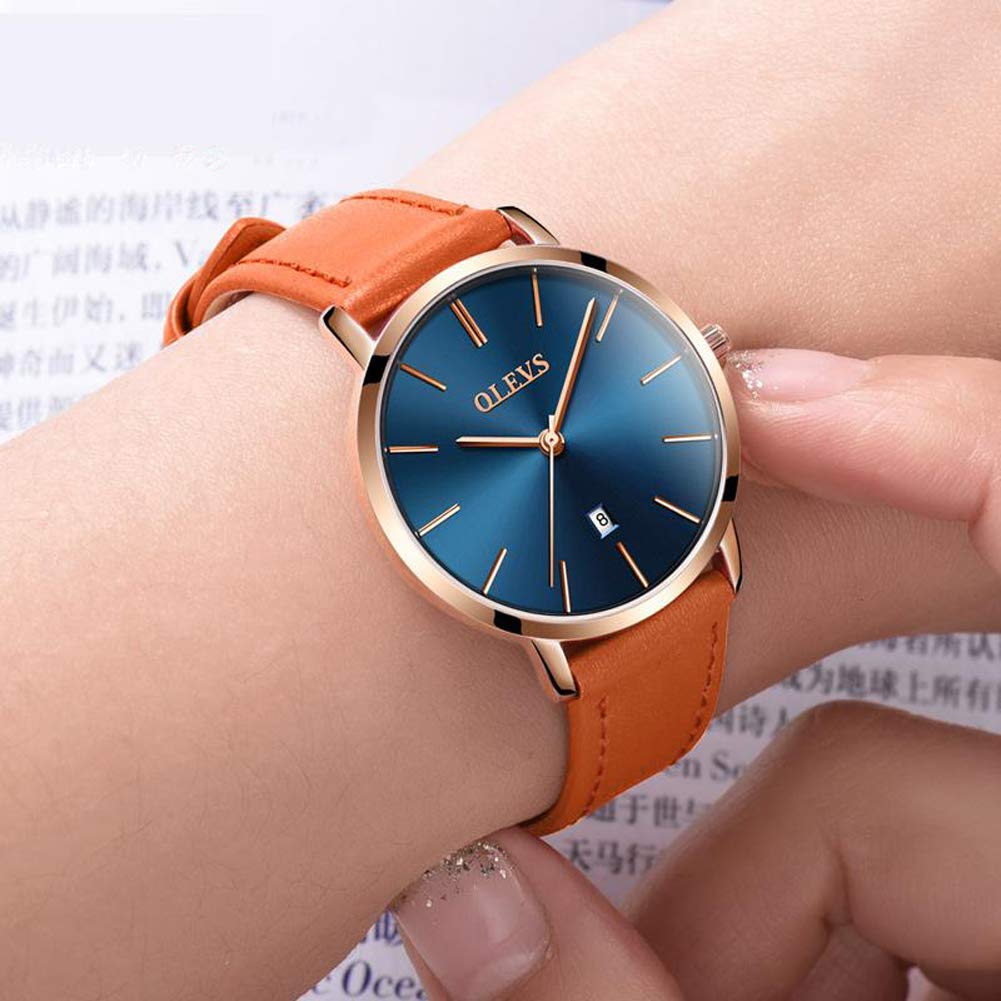 Watch Blue Stylish Hand Watch Waterproof Ultra Thin Leather Belt Brand Leather Analog Small Simple Dial Easy To Read Fashion High School Student Watch