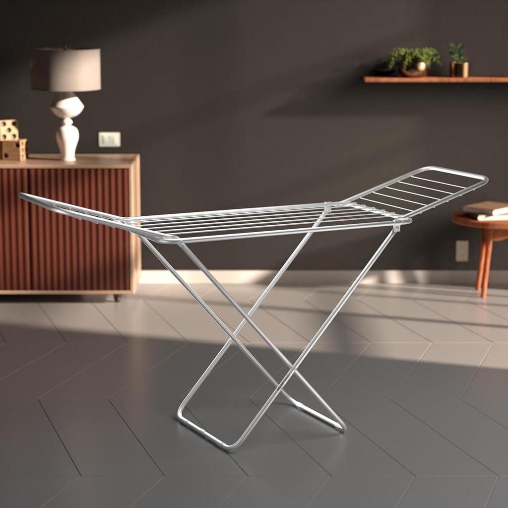 Premium Cloth Iron & Plastic Drying Stand - 3 Way Folding | 42 Feet Drying Length |Total 20 Drying Rails (Silver)