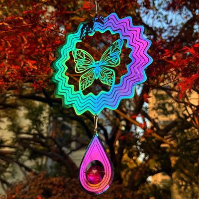 3D Flowing Wind Spinner 10cm Stainless Yard Garden Mirror Rainbow 10 Styles Mirrored Wind Chimes Sculptures