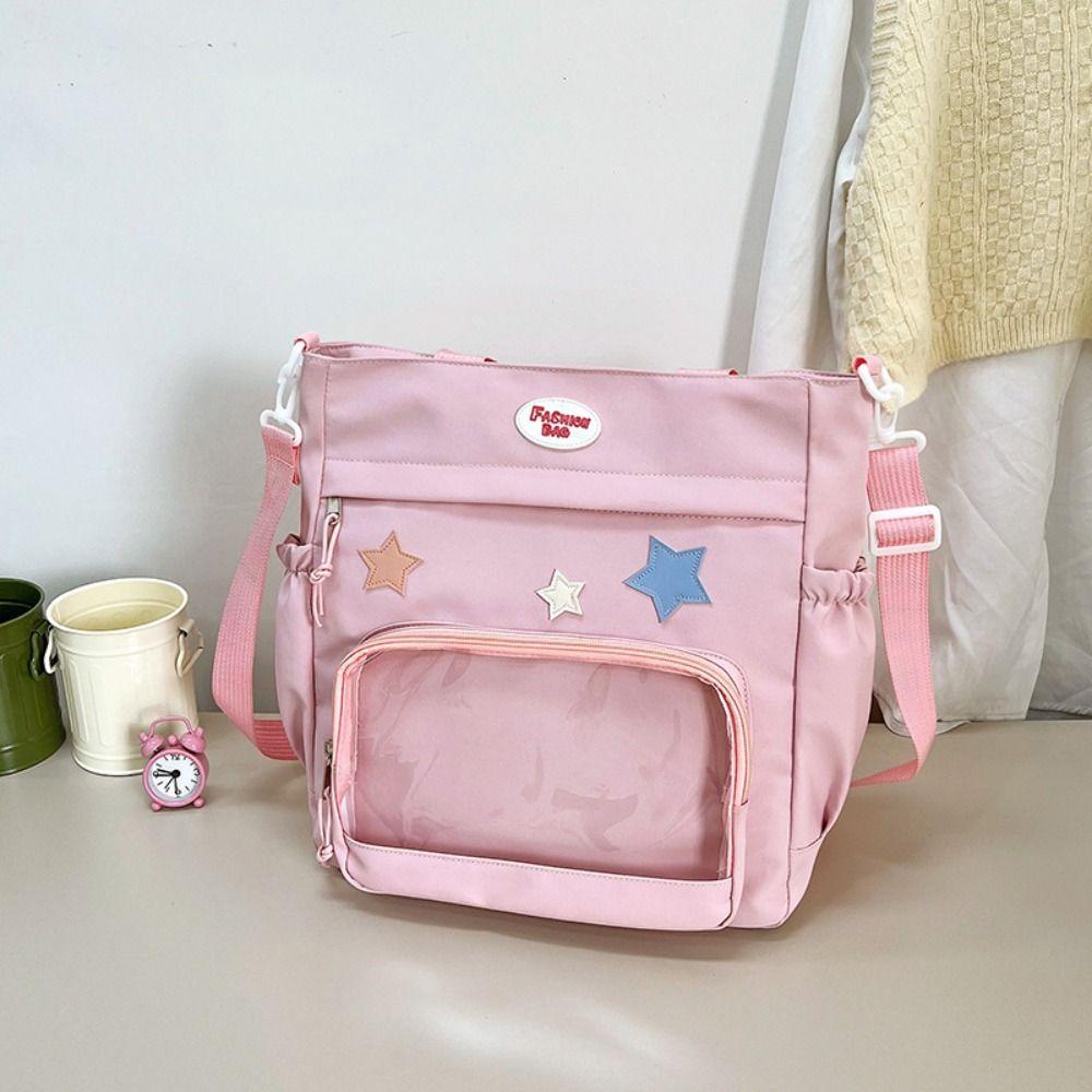 Solid Color Japanese Tote Bag Badge Display Student School Bag Fashion Canvas Crossbody Bag  School
