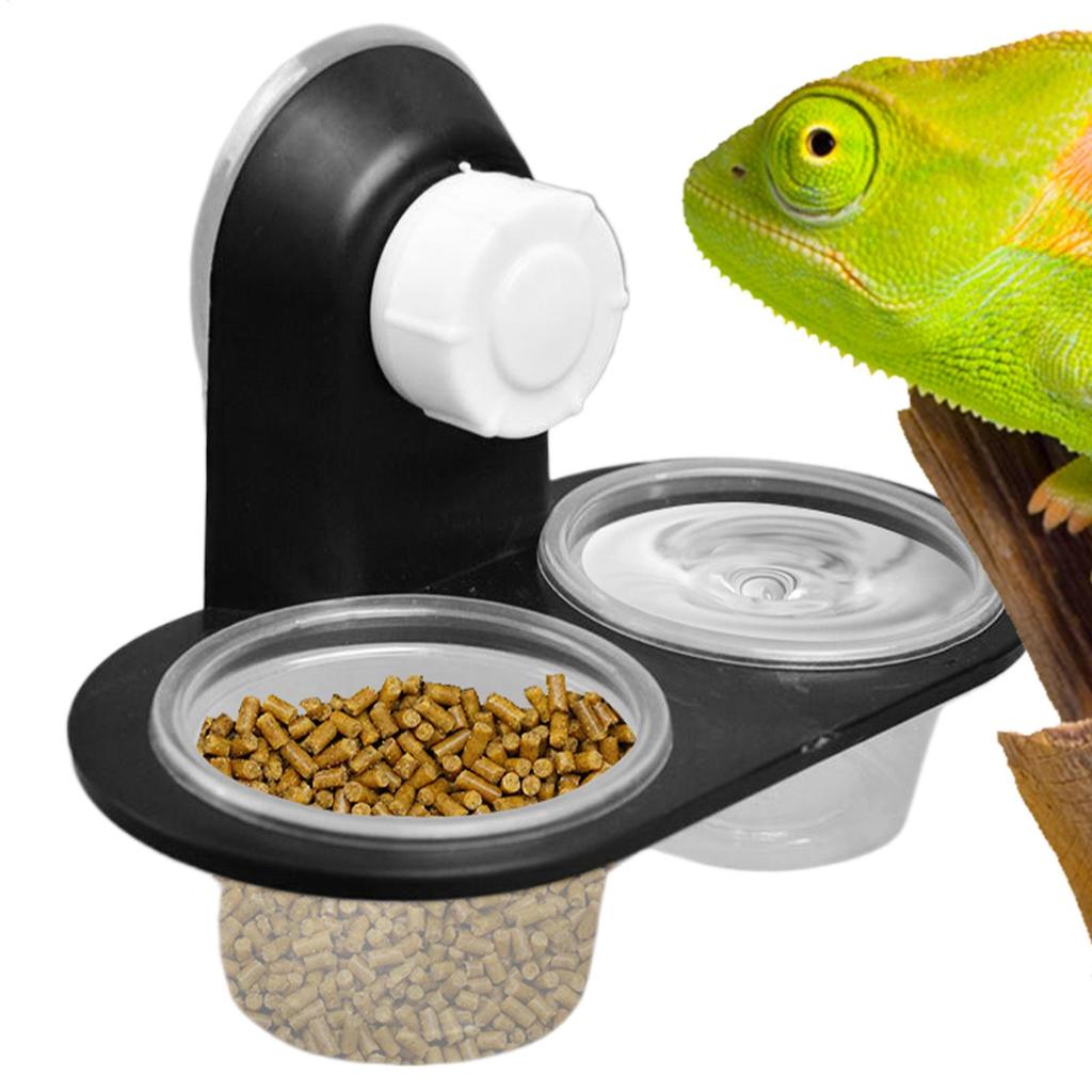Reptile Food and Water Dish Gecko Feeding Cups Dispenser with 4 Cups Ledge Accessories Tray for Tarantula Frog Lizard Chameleons