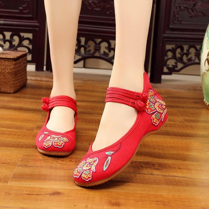 [Five Fingers] Chinese Style Retro Embroidered Hanfu Shoes Embroidered Cloth Shoes Women's Single Shoes Student Shoes Square Dance Shoes
