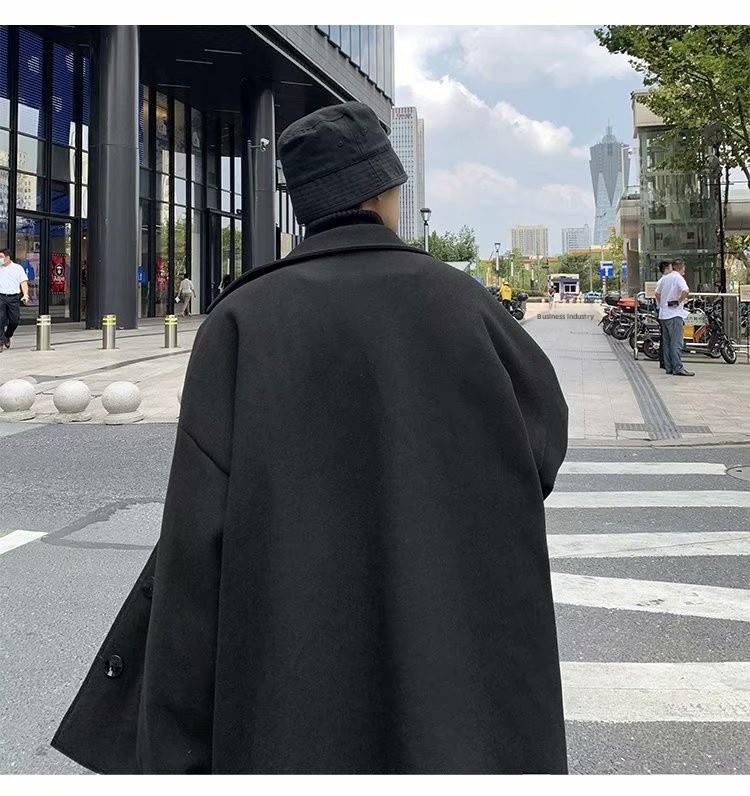 Men's Trendy Mid-Length Woolen Coat - Hong Kong Style, Autumn/Winter, Korean Version, Casual Fit, Handsome Look.