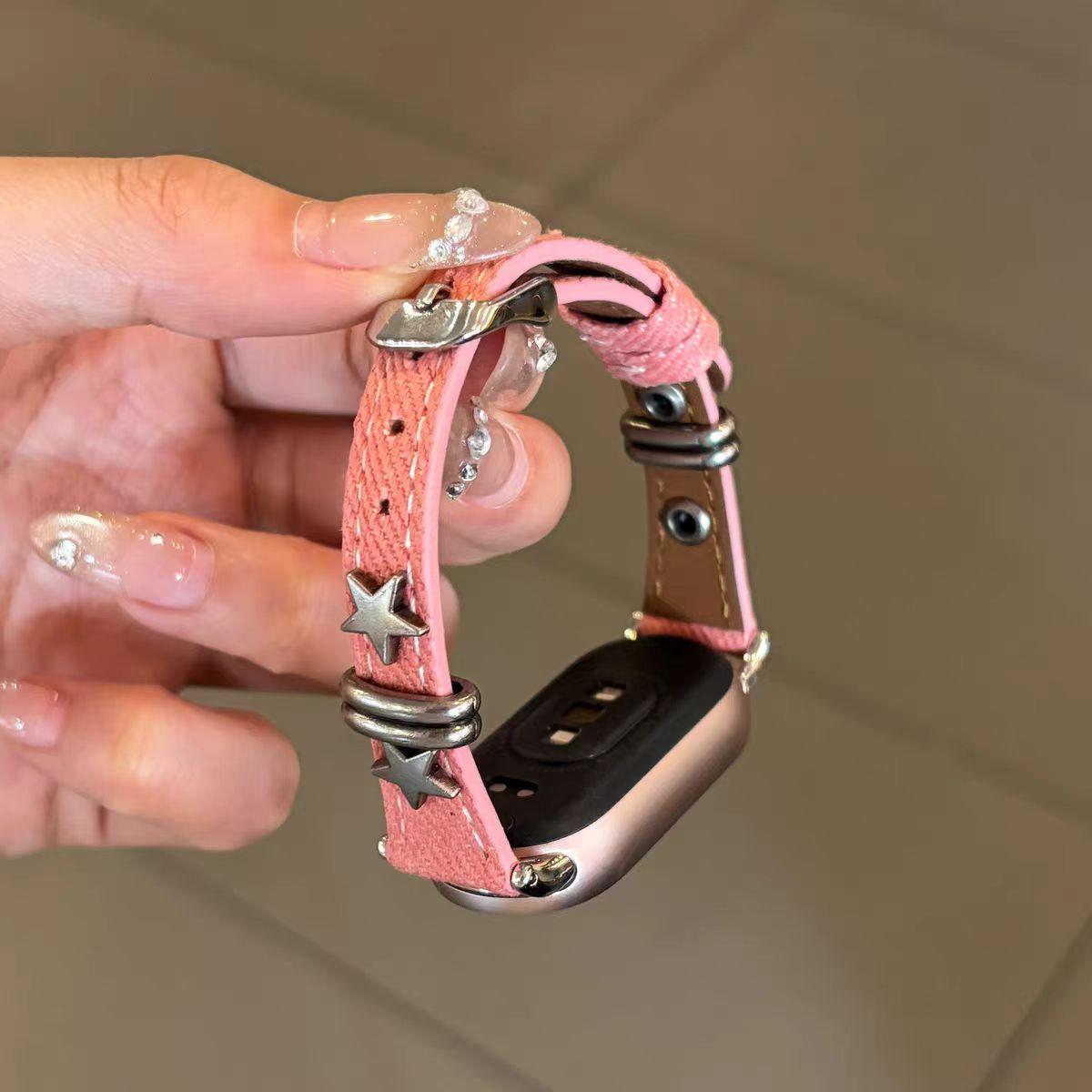 Новый кожаный ремешок для Xiaomi Band 10/9/8/NFC For XIAOMi Band 8 розовый