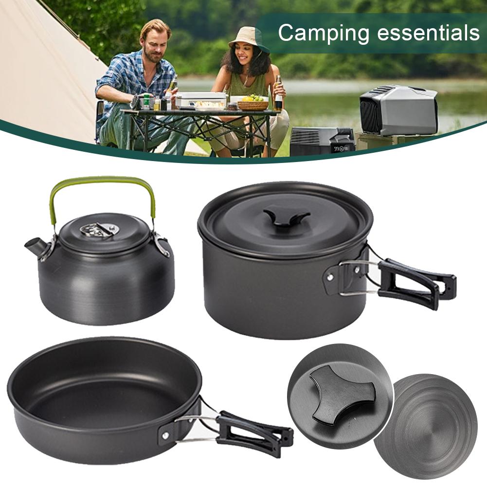 3PCS Outdoor Camping Pot Set Pot Pan Kettle Set Field Tableware Kit with Mesh Bag for Camping Backpacking Outdoor Cooking Picnic China Mainland