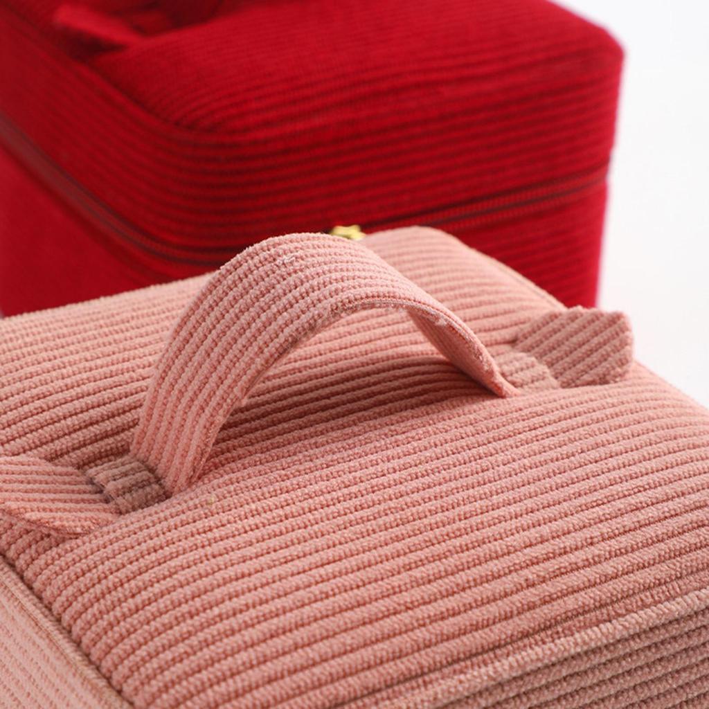Corduroy Jewelry Box Organizer Container Desktop Gift Zipper Display Case for Bangles Dresser Women