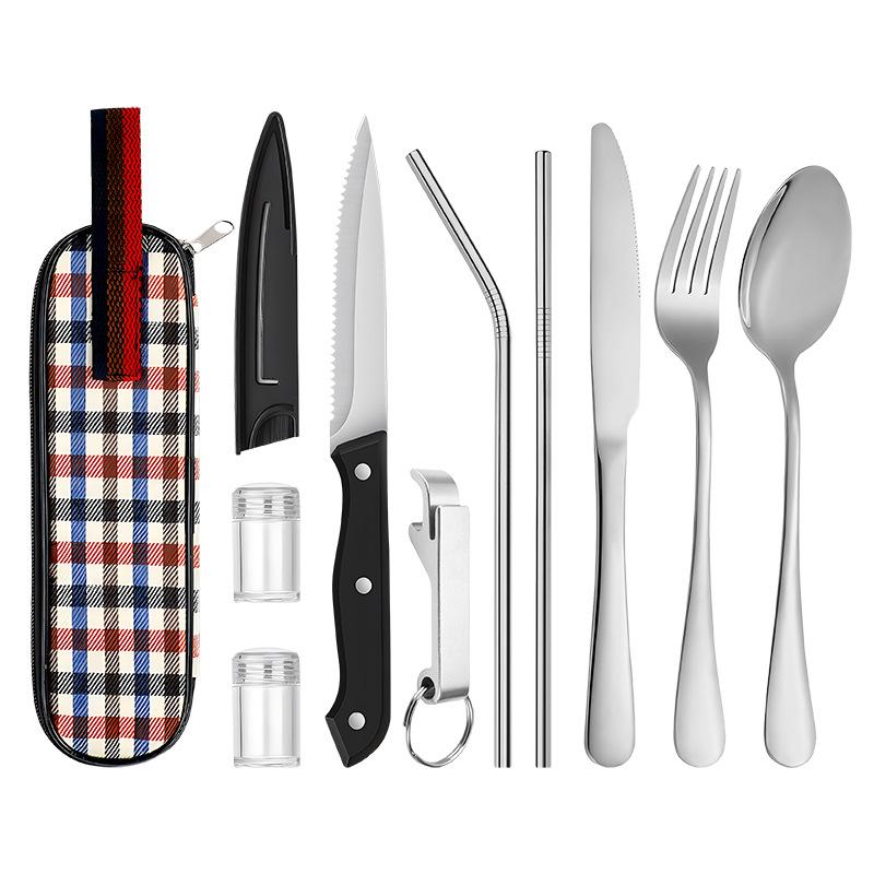 

Столовые приборы из нержавеющей стали нож вилка ложка нож для стейка бутылочка для специй соломинка дорожный портативный набор для путешествий на открытом воздухе