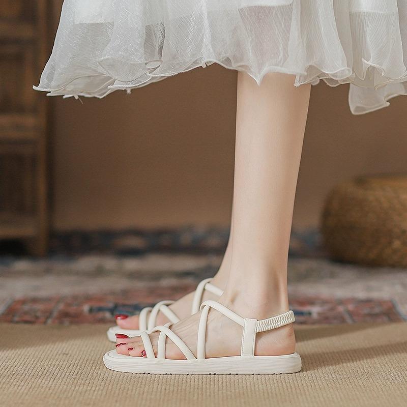 Fashion 2025 New Summer Outerwear Casual Pvc Flat Beach Female Student Korean Style Roman Sandals