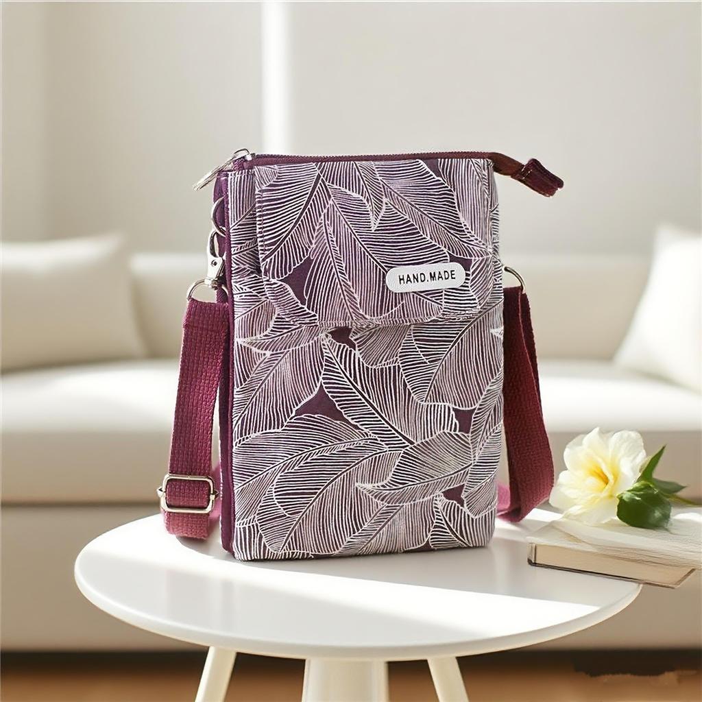 Boho Leinwand Handy Umhängetasche Ethnisches Stammesmuster Handytasche Verstellbarer Schultergurt Kleine Reise-Pass Tasche für Damen