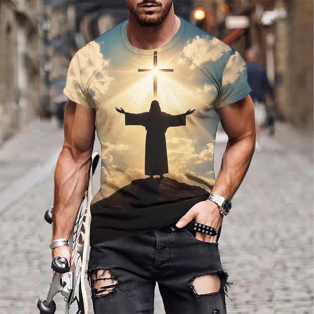 T-shirt Estive con Stampa 3D Croce di Gesù Cristo Uomo Donna Moda Casual Streetwear Oversize Girocollo T-Shirt per Bambini Top Abbigliamento