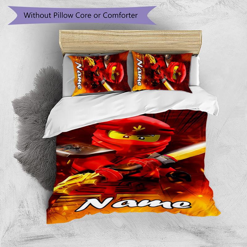 3pcs Custom Name Cartoon Lego Ninjago Bedding Set Duvet Cover Closure Includes 1 Duvet Cover & 2 Pillowcases for All Seasons Bedroom Decor