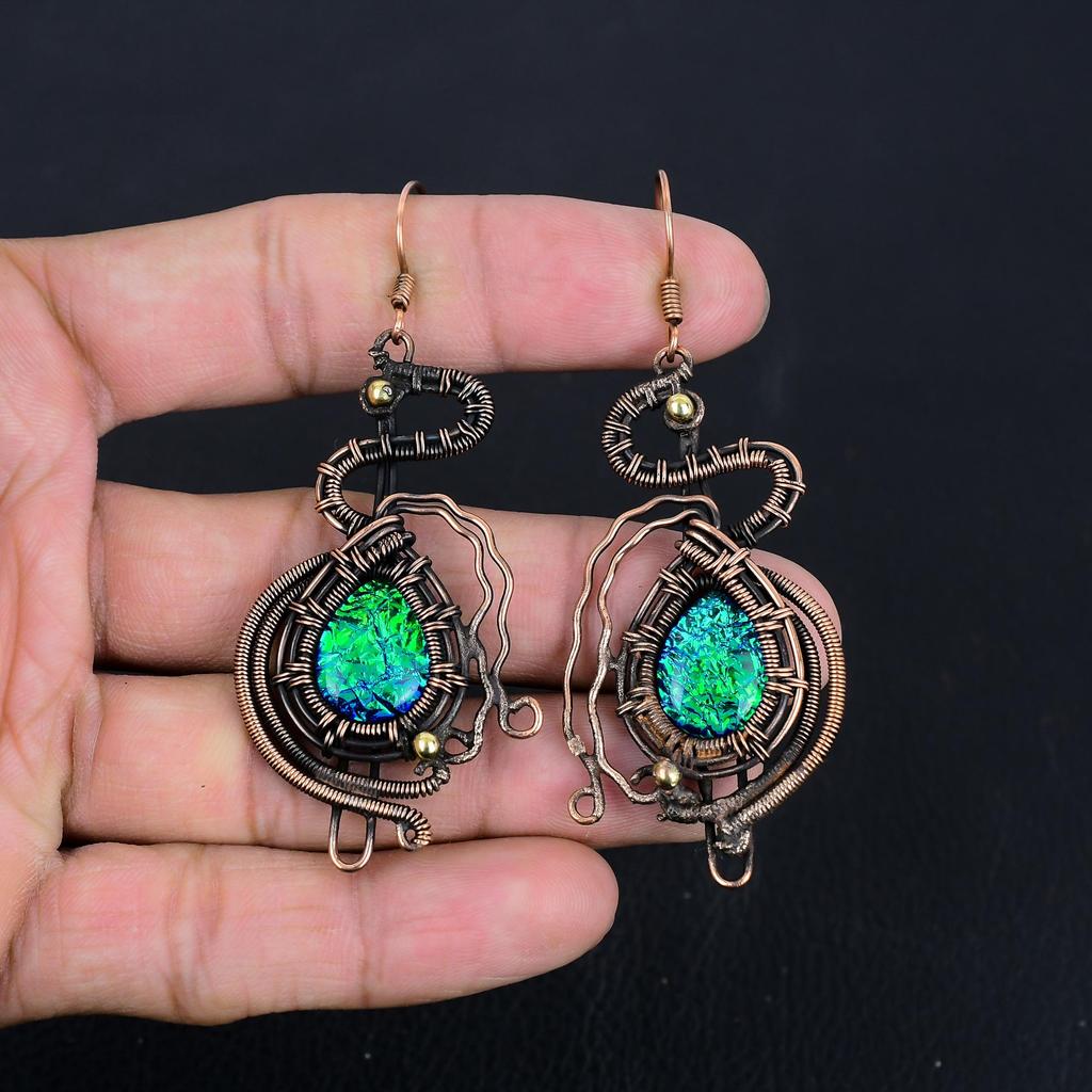 Australian Triplet Opal Earrings, 999 Copper Wire Wrapped Earrings, Handmade Gemstone Jewelry Earrings For Memorial Day