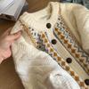 Korean Style Women's Fair Isle Knit Cardigan - Loose and Thick for Autumn/Winter 2026