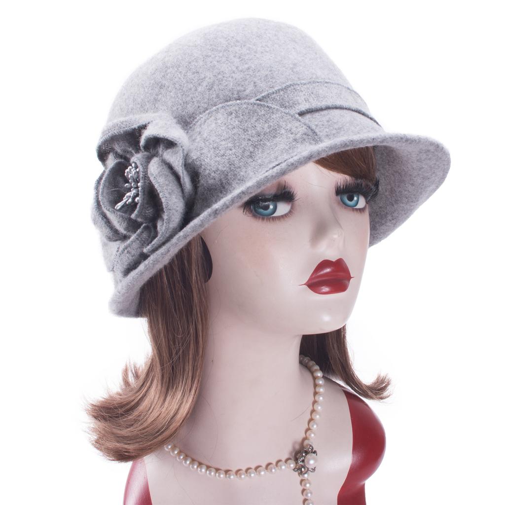 Womens Vintage Style Asymmetrical Brim Cloche Bucket 60% Wool Winter Hat T492