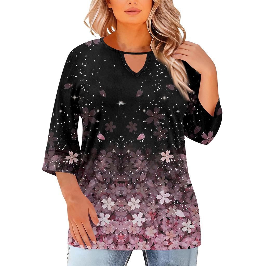Women's Fashion Casual Round Neck Three-Quarter Sleeve Oversized Print Top