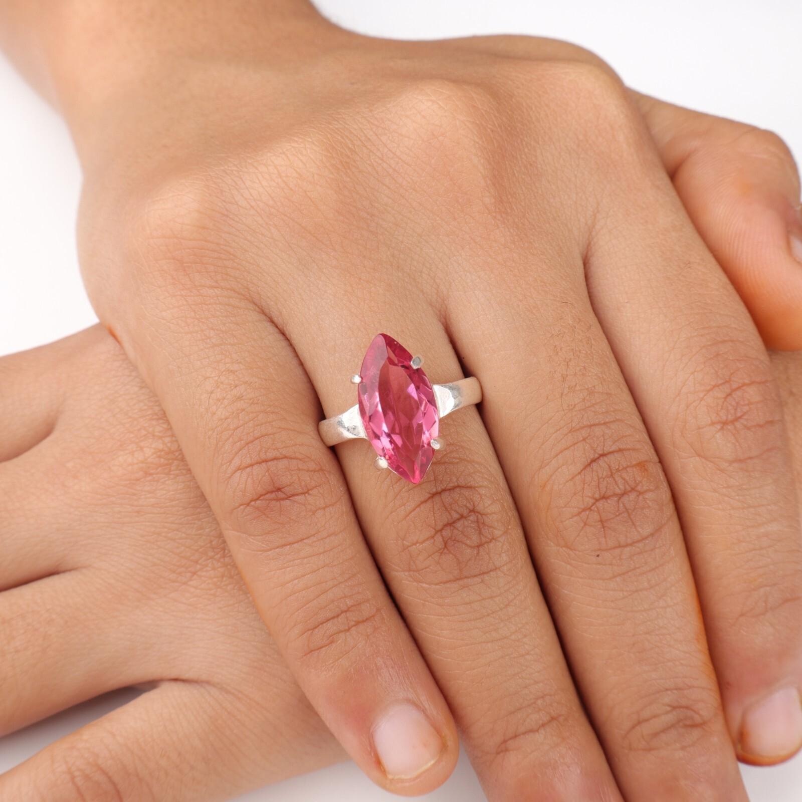 

Розовый рубеллит драгоценный камень 925 пробы серебро клеймо ювелирные изделия кольцо ручной работы подарок для мамы RR-65-8 8