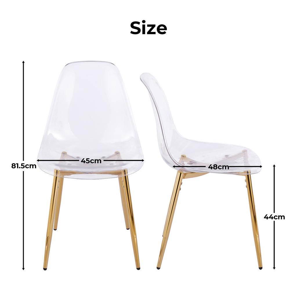 Clear Acrylic PET Spoon Chairs (Glam Gold Legs) - 4-Piece Set Modern Chic Dining Seats