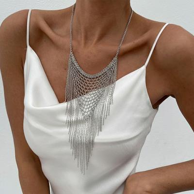 Punk Style Metal Chain Mesh Fringed Necklace, Fashion Heavy Industry Woven Collarbone Chain Necklace Women