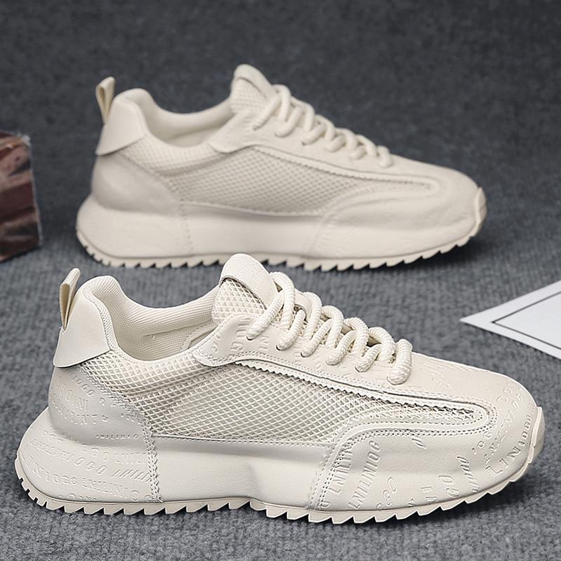 

Мужская обувьЛетние дышащие тонкие сетчатые спортивные туфли для студентов Чисто-белые кроссовки для бега на толстой подошве с завышенной талией Модные туфли для папы 39 белый