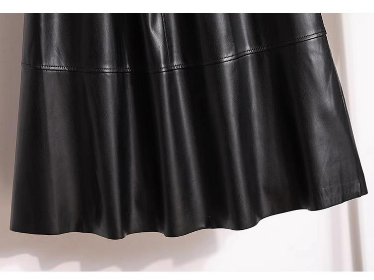 Fustă Midi A-Line Maro din Piele PU cu Talie Înaltă Mărimi Mari pentru Femei