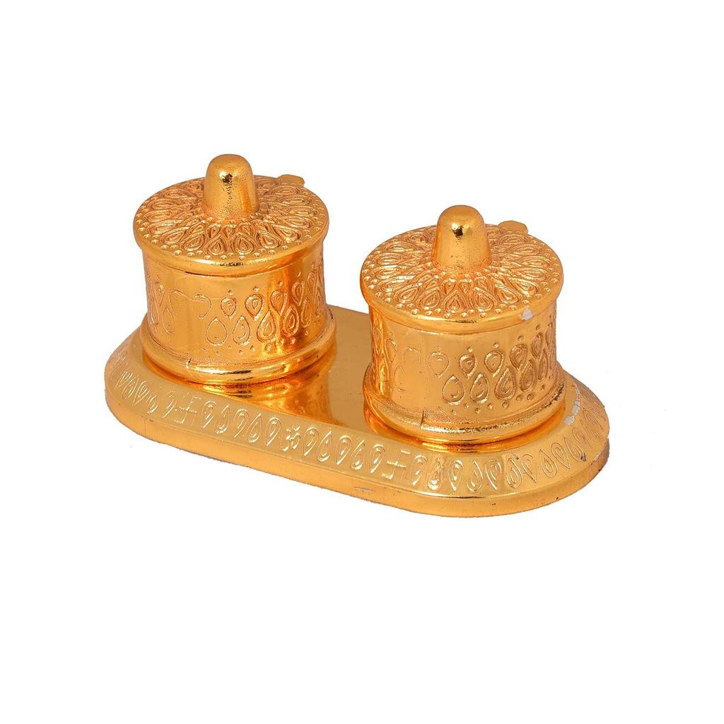 Porta Kumkum/Scatola Kumkum in Metallo Dorato per Regalo, Pooja, Thali, Mandir, Casa, Tempio, Regalo (Scatola Kumkum Reale)