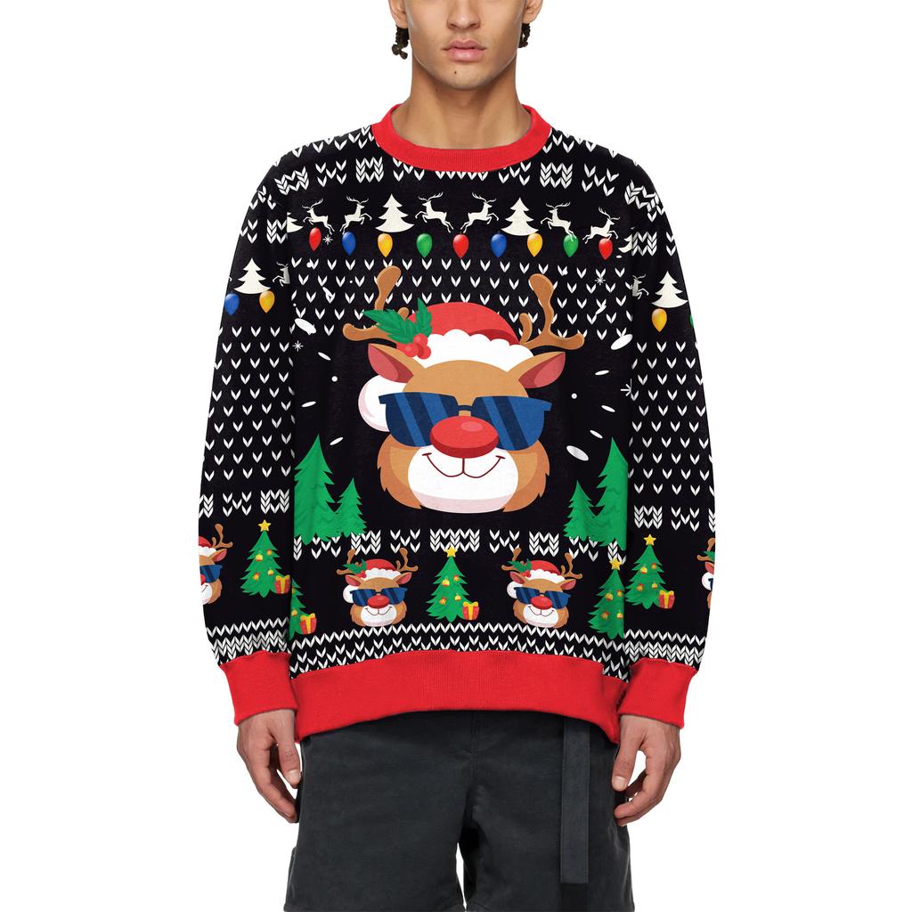 2025 Neue Weihnachtskleidung Außenhandel Milchdrache Elch Cartoon Mode Digitaldruck Kleidung Paar Pullover