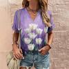 Summer Women's T-shirt V-neck Short-sleeved Floral Graphic Printing Outdoor T-shirt Women's Casual Clothing Street Shirt