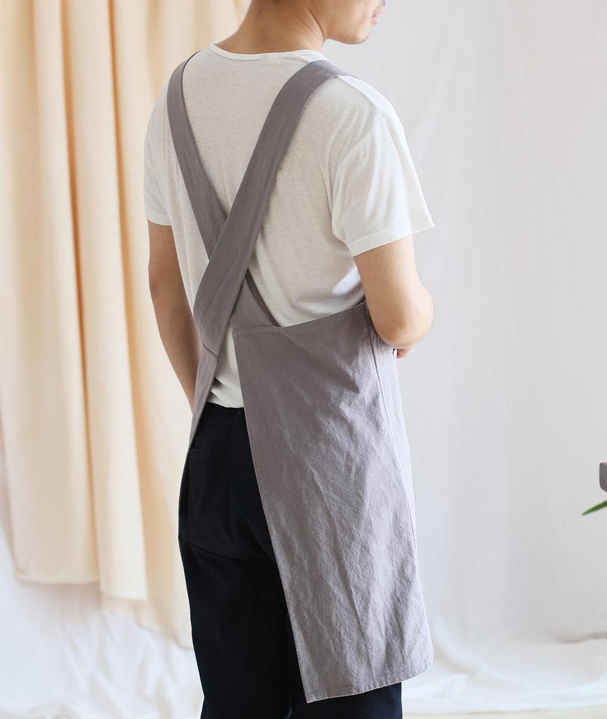 Handmade Japanese Cotton Linen No-Tie Retro Apron with Printed Logo