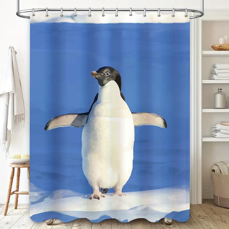 Blue Penguin Print Shower Curtain Waterproof Home Decor Bathroom Decoration