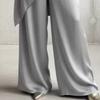 Damen 2-teilige Satin-Outfits Halbarm Asymmetrischer Saum Oberteil Weite Hosen Sets Sommer Lockere Lounge-Sets