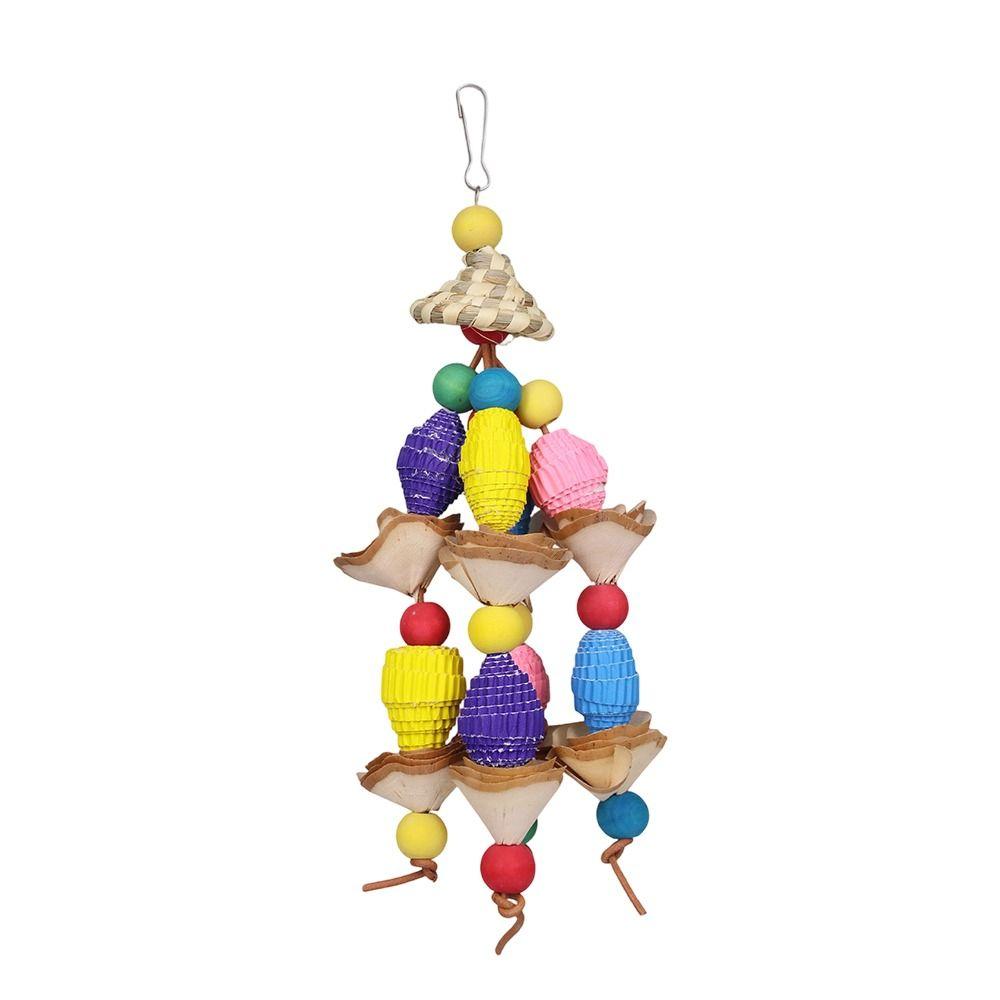 Durable Straw Hat Bird Toy Ball Fruit Shape Birdcage Decoration Boredom Relieving Colorful Parrot Toys Pet Bird