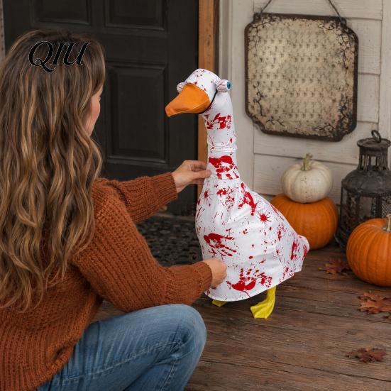 Fun Halloween Yard Art Porch Goose Blood Clothes, Costume Set, Scary Decorative Display Outfit for Garden Balcony Courtyard, Spooky Celebration Party