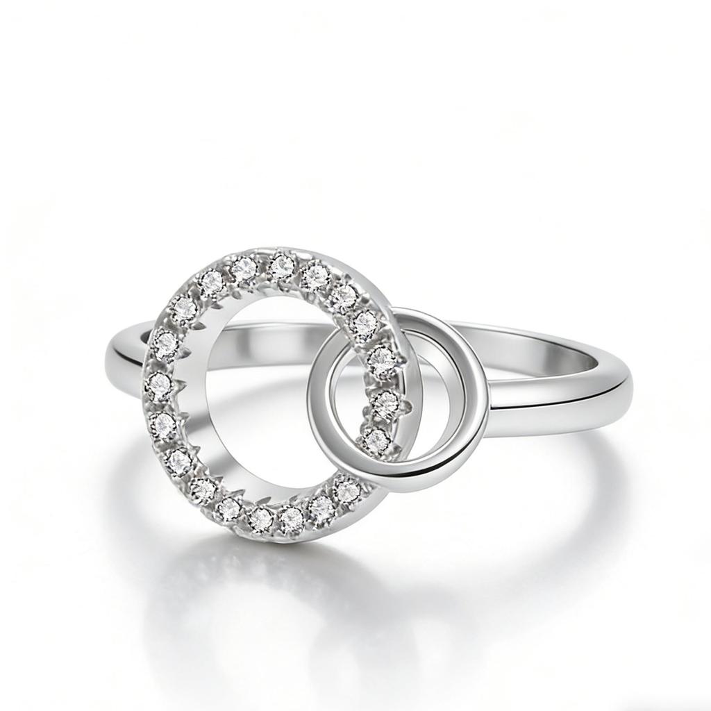 Trendy Adjustable European-American Double Ring with Inlaid Diamonds