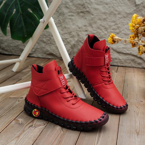 Zimní nadrozměrné šněrovací plyšové krátké boty Ručně šité bavlněné boty s měkkou podrážkou Pravá kůže Teplé plyšové protiskluzové krátké boty