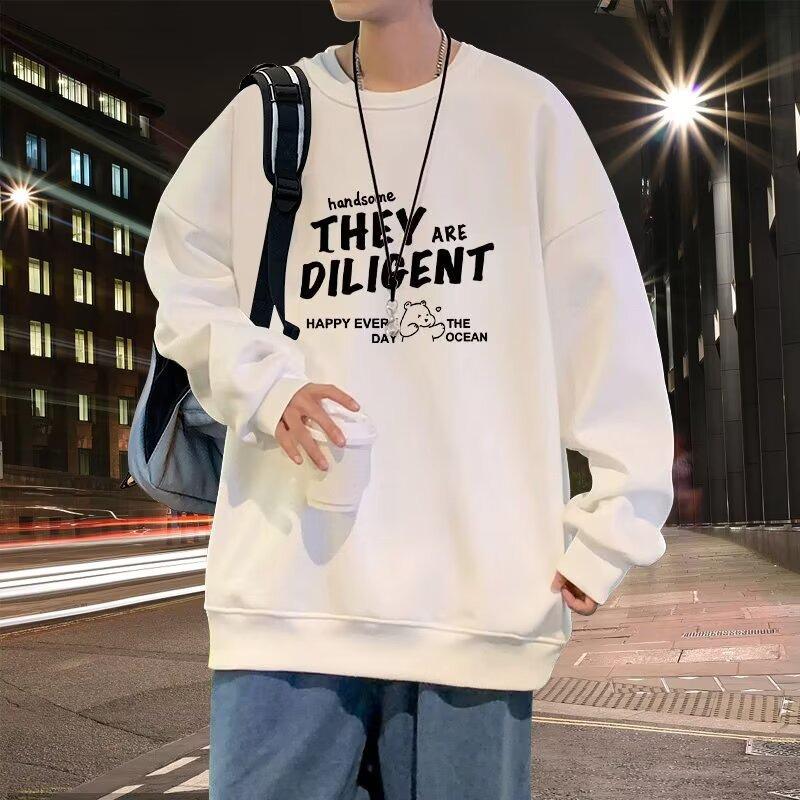 

Мужской свитшот анти-баллон на весну/осень - Свободный крой, Круглый вырез, Длинный рукав, Молодежный стиль. L белый