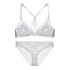 French Sexy Backless Lingerie Lace Ultra Thin Bra Set for Women Summer Triangle Soft Cup Mesh Breathable Brassiere and Thong Set