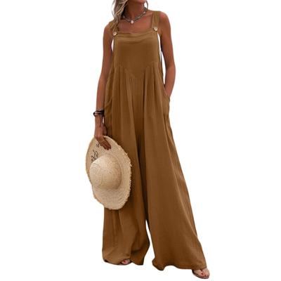 New Summer Women Bohemian Sling Jumpsuit Loose Comfortable Wide Leg Pants Solid Button Pants