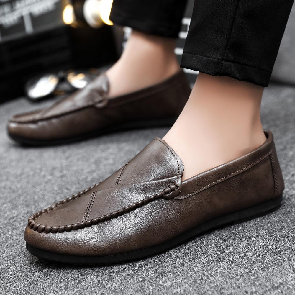 Fashion Plain Round Toe Men's Leather Shoes Slip-on Sale Social Legitimate Adults In Promotion Footwear Offer Designer Male Casual Shoe